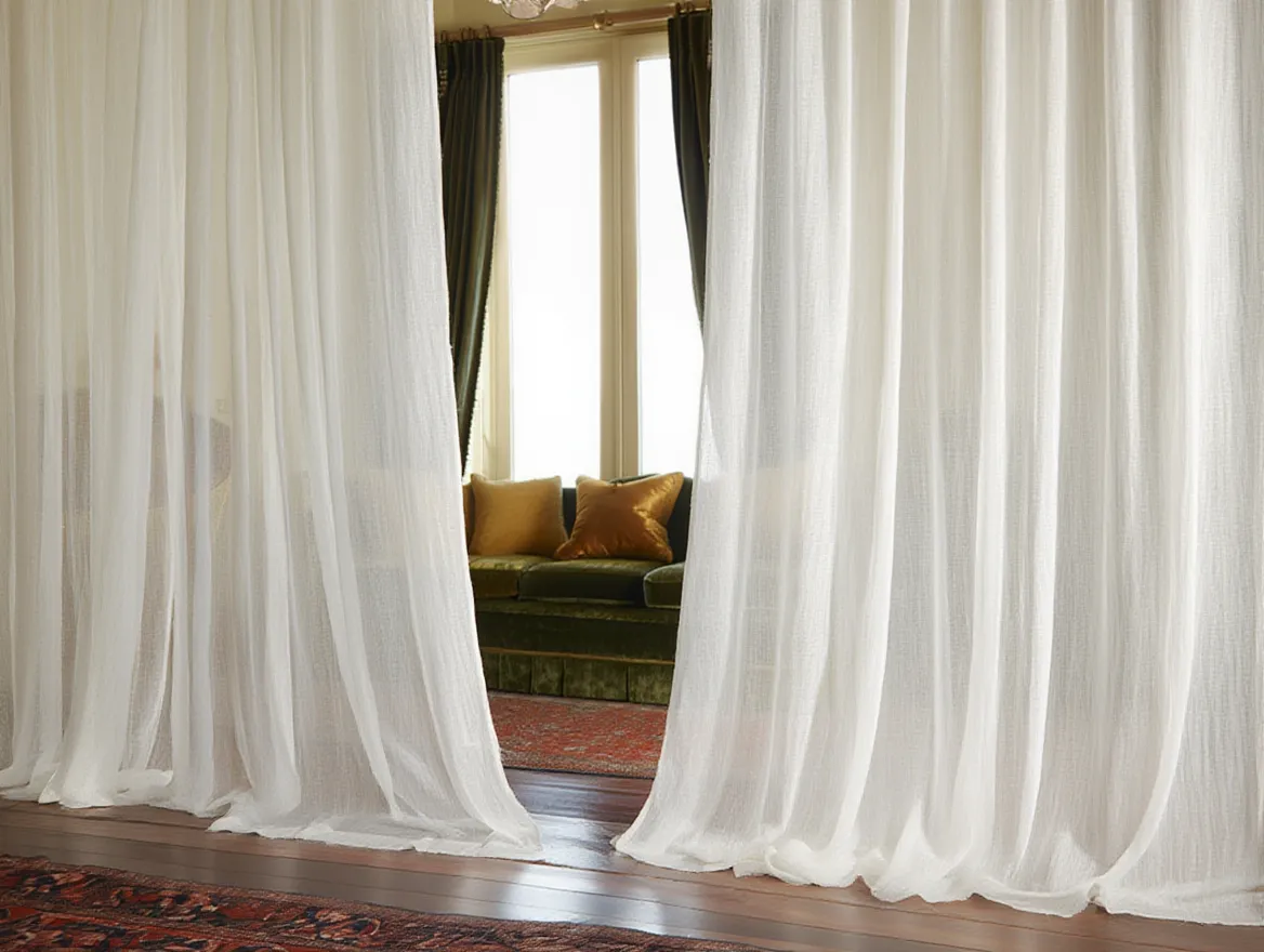 Sheer linen curtains with natural light filtering